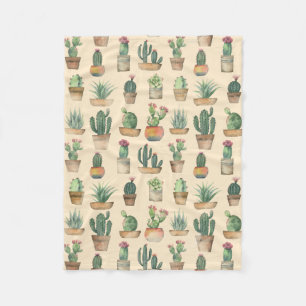 Aquarell-Kakteen Botanische Natur Fleecedecke