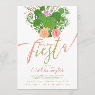 Aquarell-Kaktus-Fiesta-Babyparty mit Blumen Einladung