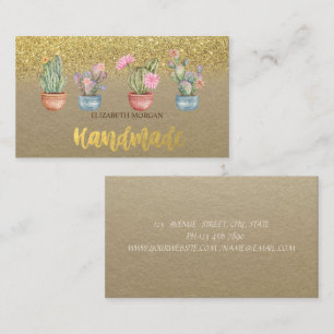 Aquarell Kaktus Gold Glitter Kraft Visitenkarte