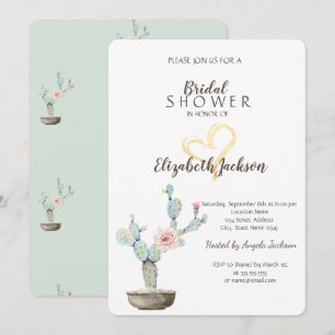 Aquarell Kaktus Gold Herz Brautparty Einladung