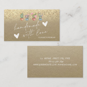 Aquarell-Kaktus-Herzen Gold-Glitter-Kraft Visitenkarte