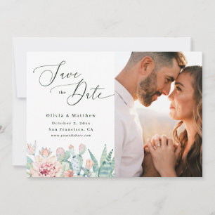 Aquarell-Kaktus-Hochzeit Boho-Floral-Foto Save The Date