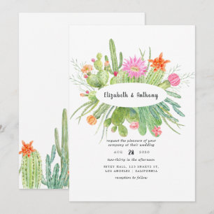 Aquarell-Kaktus-Hochzeit Einladung