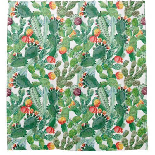 Aquarell-Kaktus-Muster Duschvorhang (Vorderseite)