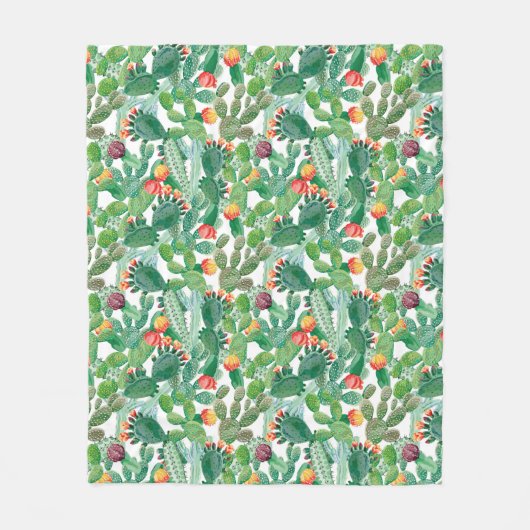 Aquarell-Kaktus-Muster Fleecedecke (Vorderseite)
