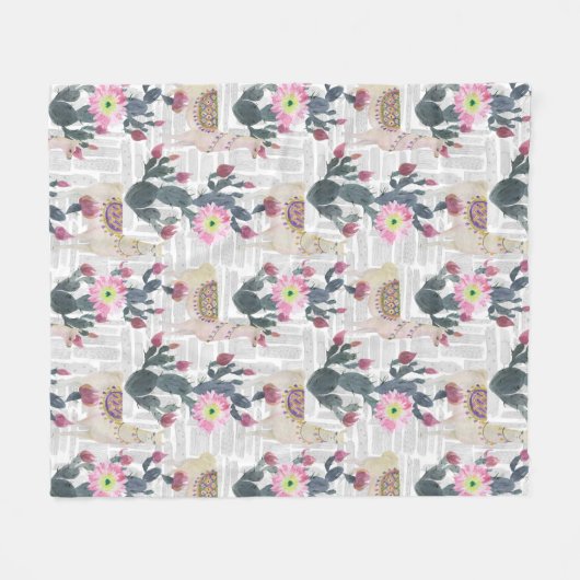 Aquarell-Kaktus-Muster Fleecedecke (Vorderseite (Horizontal))