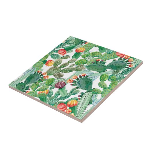 Aquarell-Kaktus-Muster Fliese (Seite)