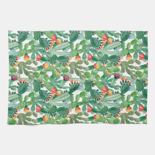 Aquarell-Kaktus-Muster Geschirrtuch (Horizontal)
