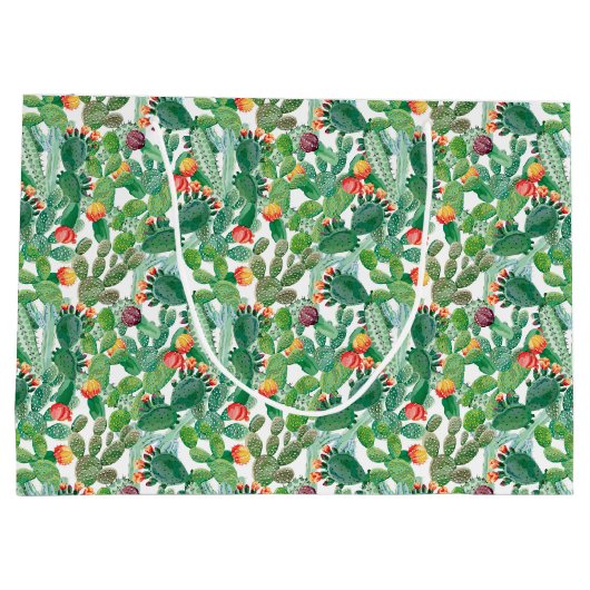 Aquarell-Kaktus-Muster Große Geschenktüte (Rückseite)