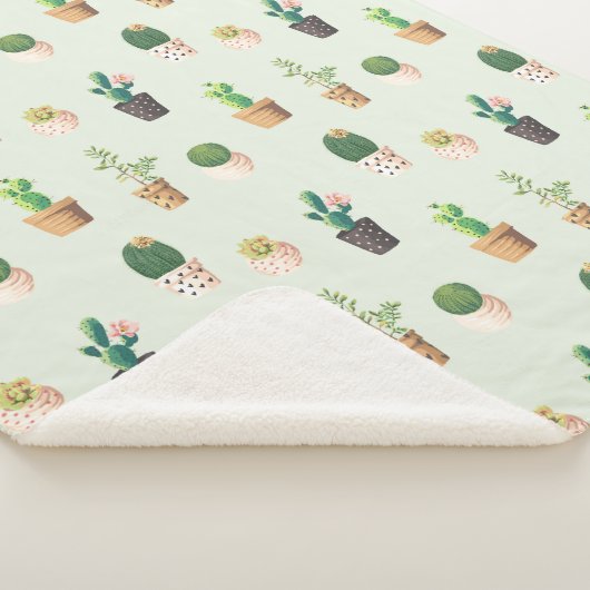 Aquarell-Kaktus-Muster-Minzen-Grün Sherpadecke (3/4)