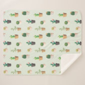 Aquarell-Kaktus-Muster-Minzen-Grün Sherpadecke (Vorderseite (Horizontal))