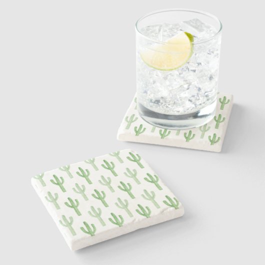 Aquarell-Kaktus-Muster Steinuntersetzer (Seitenansicht)