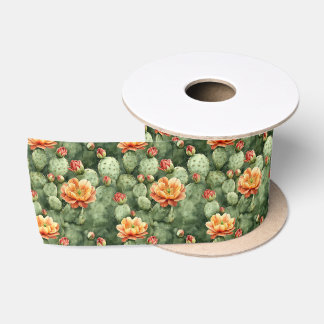 Aquarell-Kaktus-Orangen-Blumen-Muster Satinband