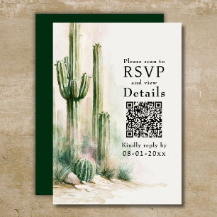 Aquarell-Kaktus Südwest-Wüsten-QR-Code-Hochzeit RSVP Karte