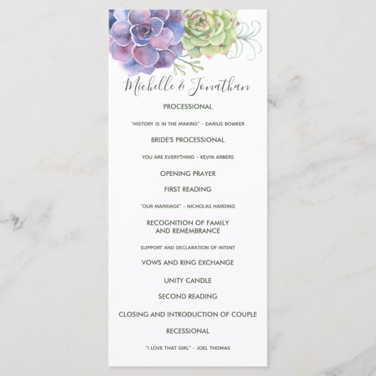 Aquarell-Kaktus-Sukkulenten-Hochzeitsprogramm Programm (Vorderseite)