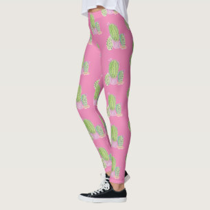 Aquarell-Kaktus-Topfpflanzenmuster Rosa Leggings