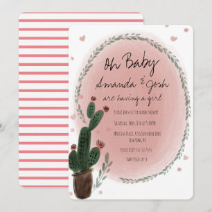Aquarell-Kaktus und Herzen Grün Babyparty Einladung