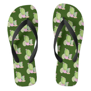 Aquarell-Kaktuspflanze Grün Pink Badesandalen