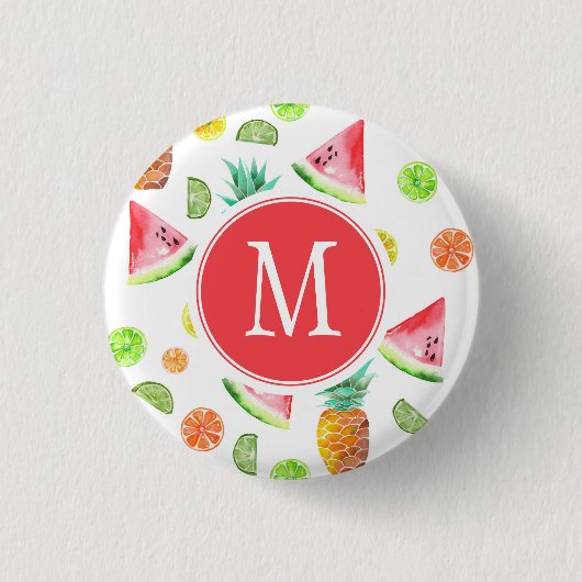 Aquarell-kandierte Frucht-Muster Button (Vorderseite)