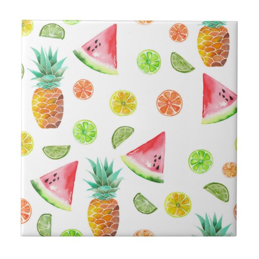 Aquarell-kandierte Frucht-Muster Fliese (Vorderseite)