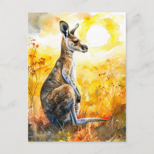 Aquarell-Känguru bei Sonnenuntergang Postkarte