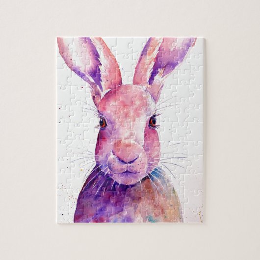 Aquarell-Kaninchen-Hase-Porträt Puzzle (Vertikal)