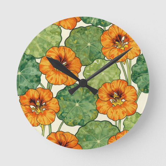 Aquarell-Kapuzinerkresse-Blumenmuster Runde Wanduhr (Vorderseite)