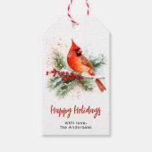 Aquarell Kardinal Stechpalme & Beeren Personalisie Geschenkanhänger (Vorderseite)