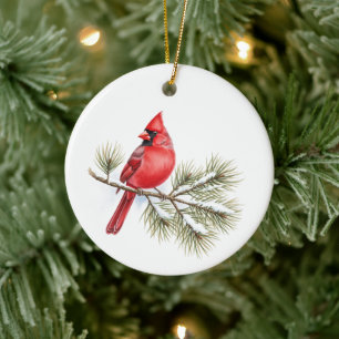 Aquarell-Kardinal-Vogelliebhaber Weihnachten Keramik Ornament