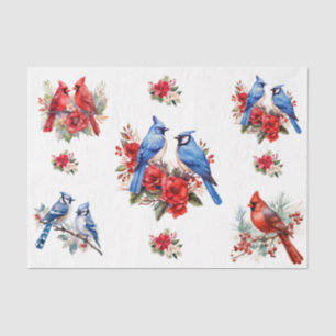 Aquarell-Kardinäle Blaue Vögel Elemente Decoupage Seidenpapier