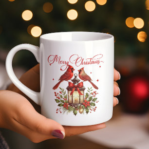 Aquarell-Kardinalvögel auf Weihnachtslaterne Kaffeetasse