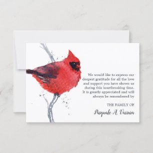 Aquarell Kardinalvogel Beerdigung Dankeskarte