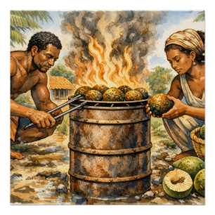 Aquarell-Karibik-Brotfrucht-Szene Poster