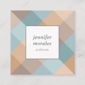 Aquarell Kariert Aquamarin Brown Tan Aqua QR CODE Quadratische Visitenkarte (Vorderseite)
