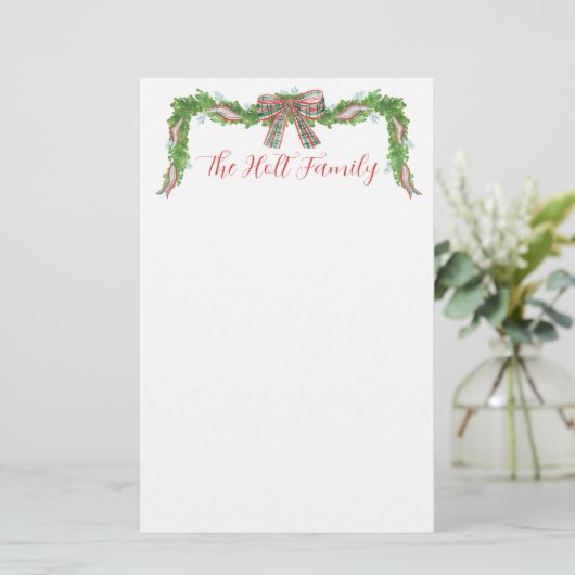 Aquarell Kariert Bow Garland Weihnachten Briefpapier (Stehend Vorderseite)