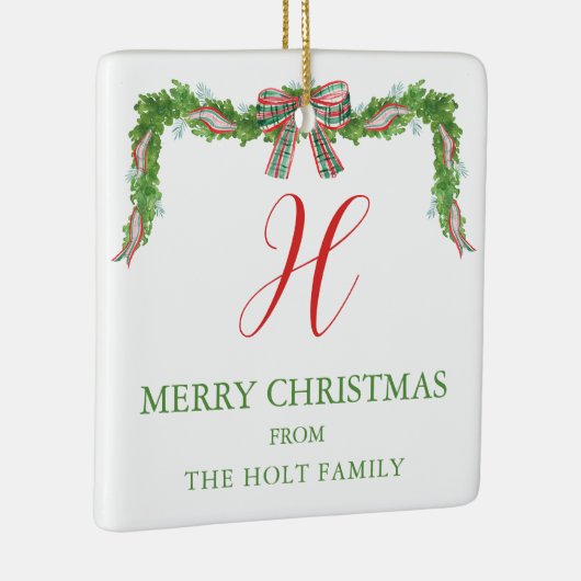 Aquarell Kariert Bow Garland Weihnachten Keramikornament (Rechts)