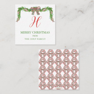 Aquarell Kariert Bow Garland Weihnachtsfeiertage Mitteilungskarte
