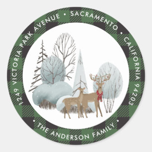 Aquarell Karierte Weihnachtsfeiertage Rücksendeadr Runder Aufkleber