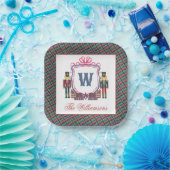 Aquarell-Karo-Nussknacker-Bär-Monogrammwappen Pappteller (Party)