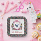 Aquarell-Karo-Nussknacker-Bär-Monogrammwappen Pappteller (Party)