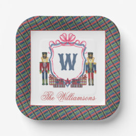 Aquarell-Karo-Nussknacker-Bär-Monogrammwappen Pappteller