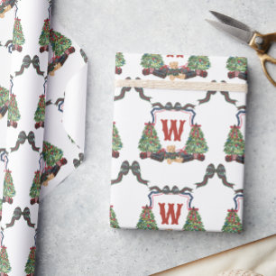 Aquarell-Karo-Strickbär-Monogramm-Wappen-Karte Geschenkpapier