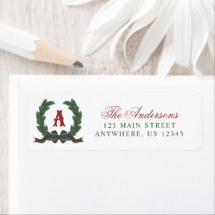 Aquarell-Karo-Tartan-Lorbeerkranz-Monogramm