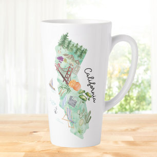 Aquarell-Karte des Bundesstaates Kalifornien Milchtasse