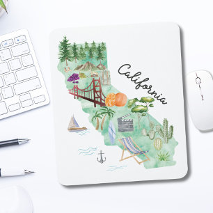 Aquarell-Karte des US-Bundesstaates Kalifornien Mousepad