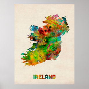 Aquarell-Karte Irlands Eire Poster