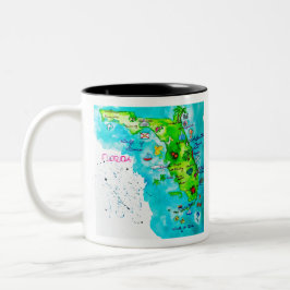Aquarell-Karte von Florida Zweifarbige Tasse