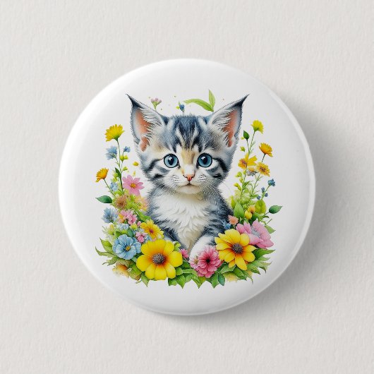 Aquarell-Kätzchen-Blumen-Weihnachten Button (Vorderseite)
