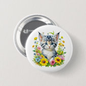 Aquarell-Kätzchen-Blumen-Weihnachten Button (Vorne & Hinten)
