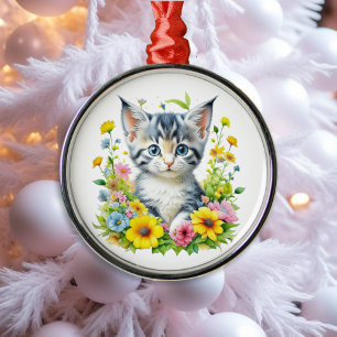 Aquarell-Kätzchen-Blumen-Weihnachten Ornament Aus Metall